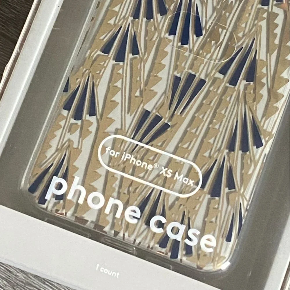 Heyday iPhone XS MAX Art Deco Hard Shell Phone Case-Gold/Blue-NEW